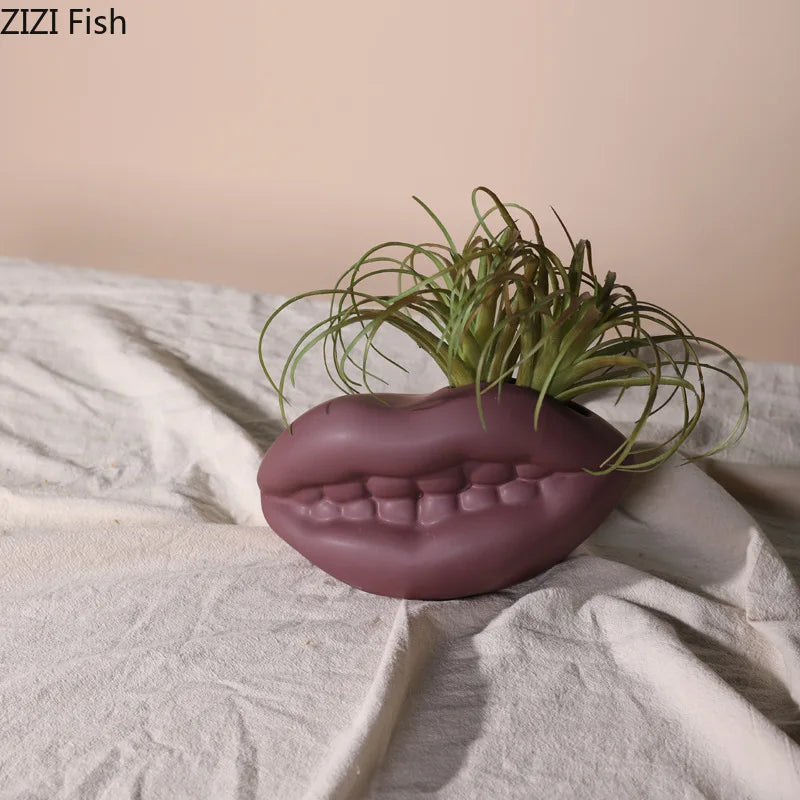 Afralia™ Ceramic Vase with Ear, Eyes, and Mouth Design for Table Decoration