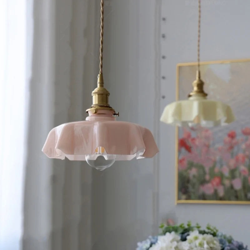 Afralia™ Pink Glass Art Pendant Lights | Nordic Modern LED Hanging Lamp for Dining Room