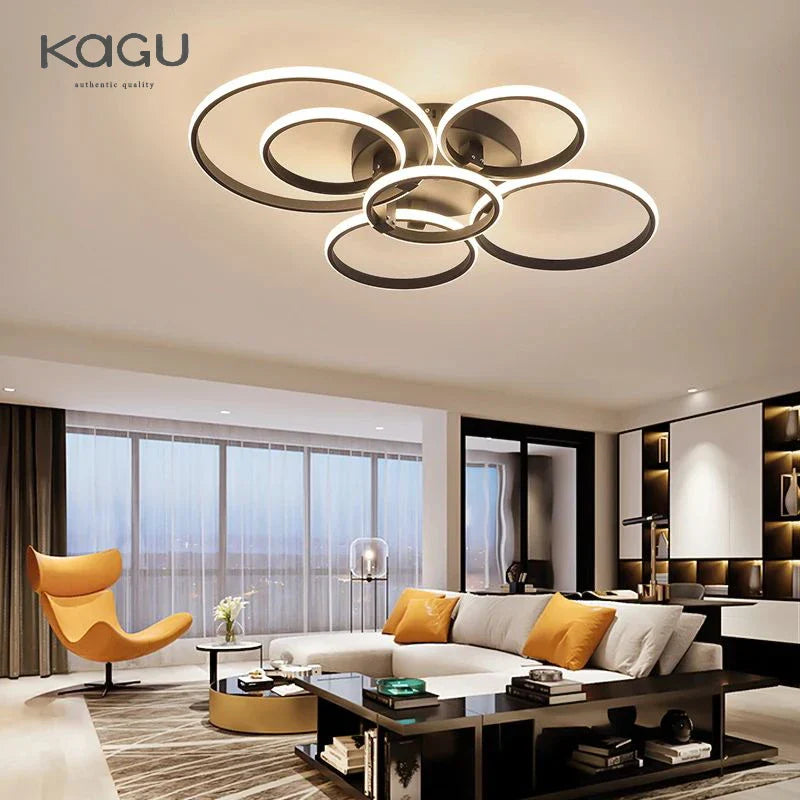 Afralia™ Modern LED Ceiling Chandelier in Gold & Black for Living Room, Bedroom, Study - Dimmable Indoor Lighting