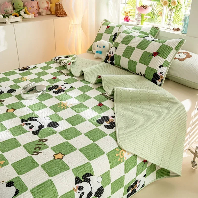 Afralia™ Cartoon Print Foldable Bed Cover Set | Cotton Quilted Cushion Mat