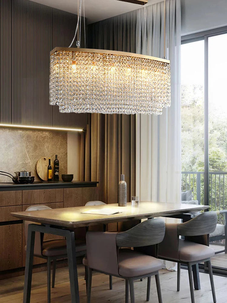 Afralia™ Crystal Tassel Golden Ceiling Chandelier for Dining Table
