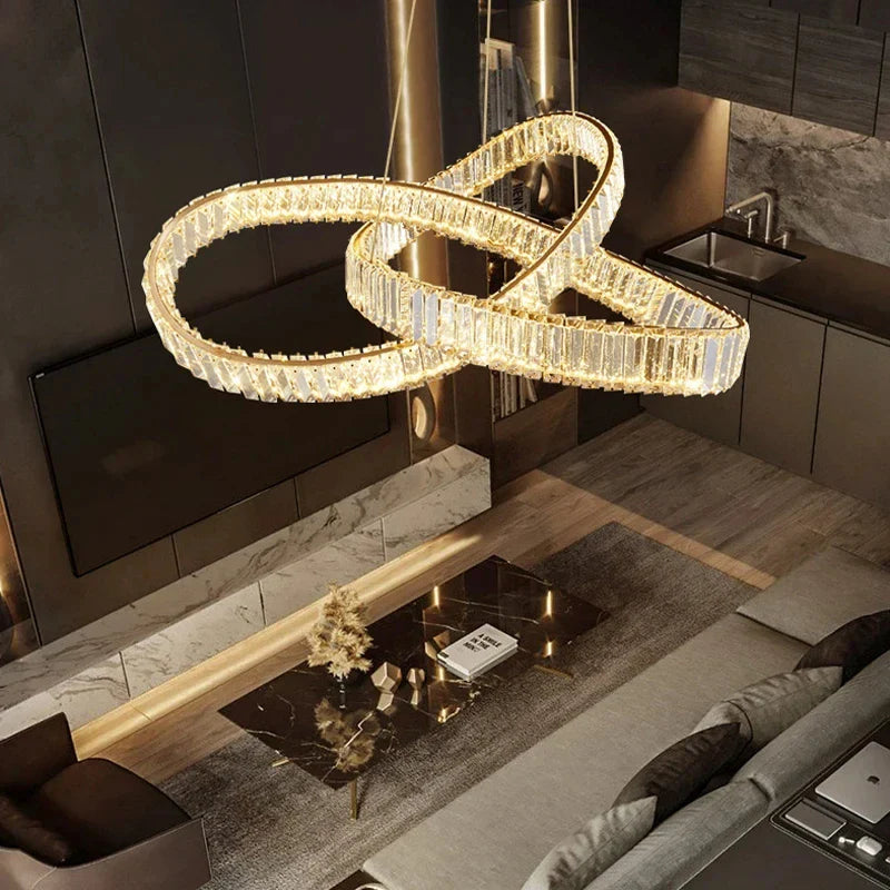 Afralia™ Crystal LED Gold Ceiling Chandelier - Luxe Irregular Ring Design