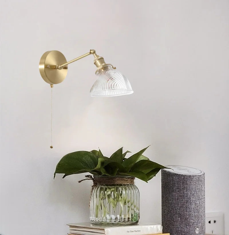 Afralia™ Glass LED Wall Lamps Pull Chain for Bedroom & Living Room