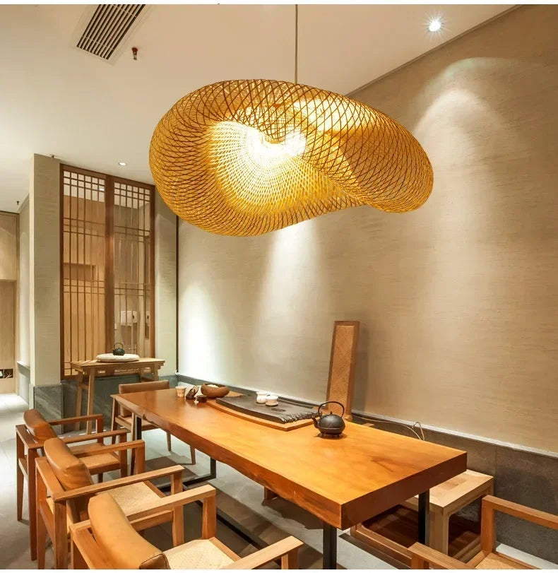 Afralia™ Bamboo Weave LED Pendant Light: Handcrafted Vintage Rattan Chandelier for Home Décor