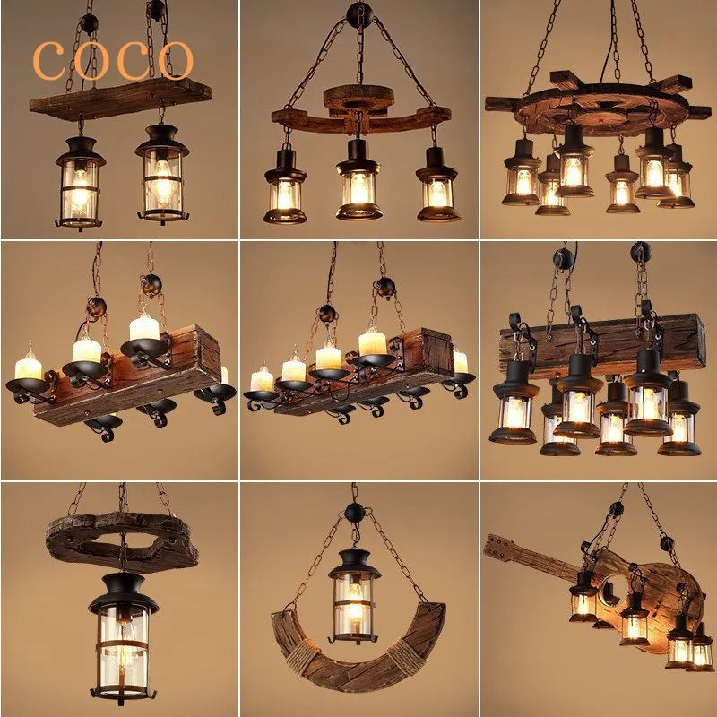 Afralia™ Vintage Wood Chandelier: Creative Loft Pendant Lighting for Bar and Restaurant