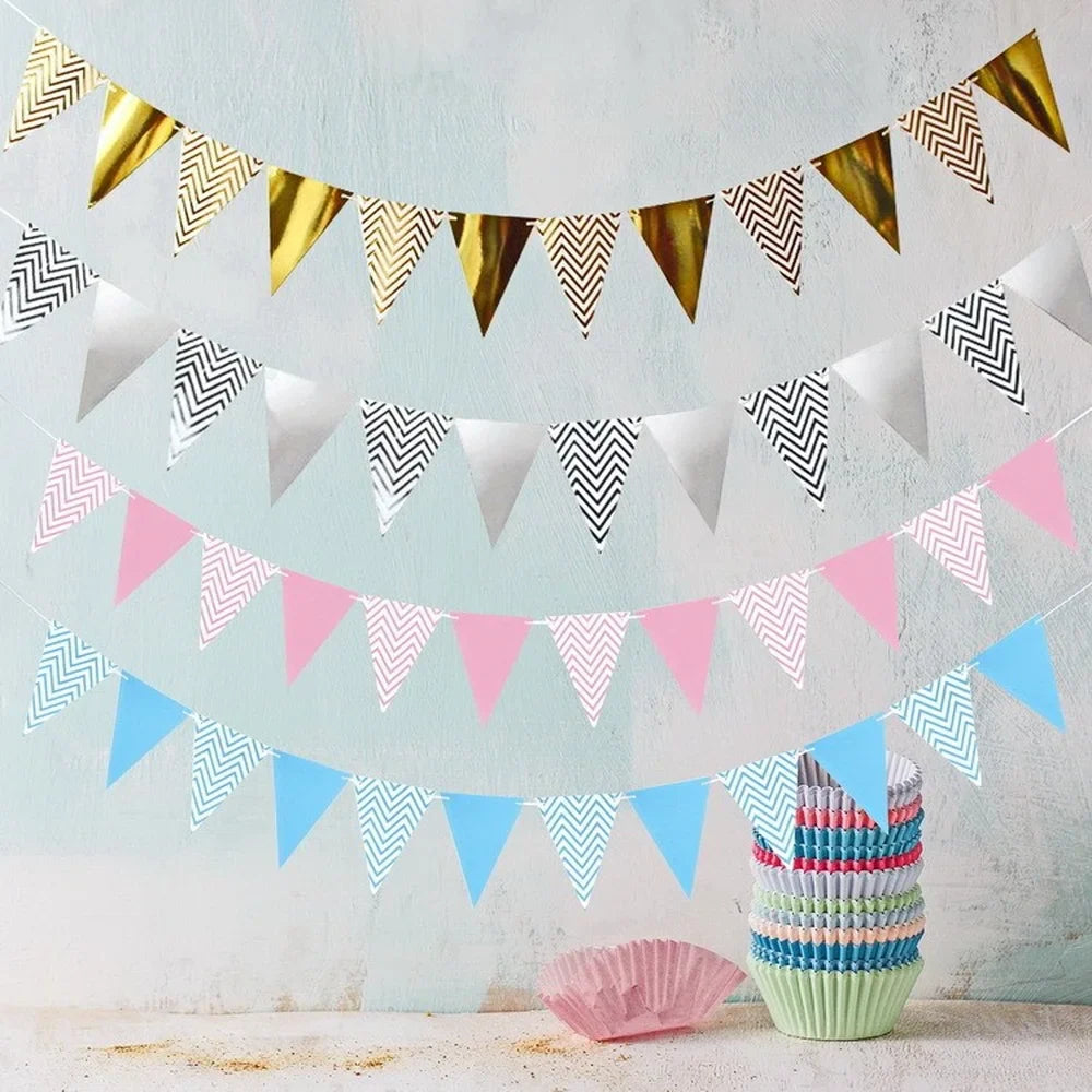 Afralia™ New Wave Pattern Bronzing Party Decoration Flag Pennant Triangle Hanging