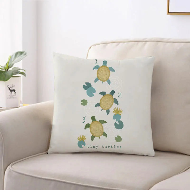 Afralia™ Sea Turtle & Bird Cartoon Pillowcase - Cute Animal Design for Children's Bedroom