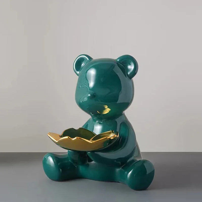 Afralia™ Ceramic Bear Figurine Table Decor Statue Keys Storage Shelf Ornament