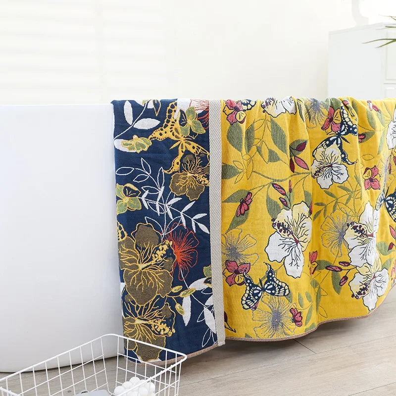 Afralia™ Cotton Bath Towel - Boho Floral Design - Absorbent & Quick Dry - Large Size 80x160cm