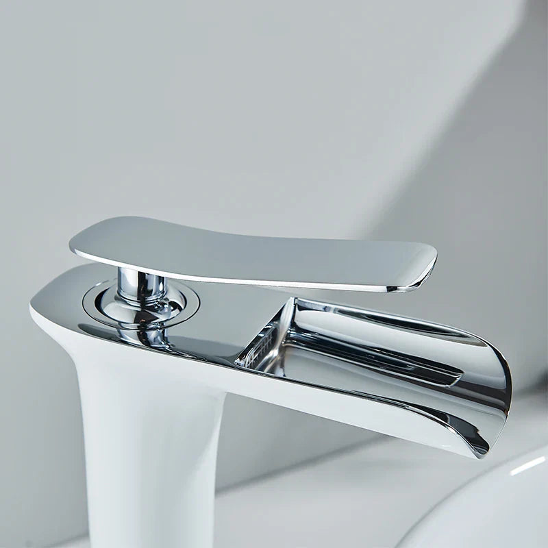 Afralia™ White/Chrome Basin Faucet: Large Water Outlet, Single Hole Installation, Cold & Hot Mixer