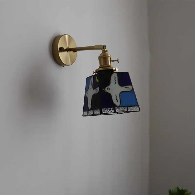 Afralia™ Peace Pigeon Rotatable Wall Lamp - Colorful Tiffany Style Glass, Pull Chain Switch