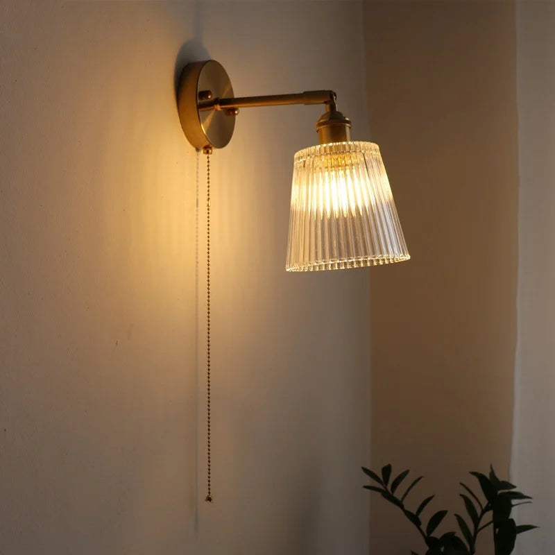 Afralia™ Glass Sconce LED Wall Lamp, Copper Nordic Bedroom Light Fixtures