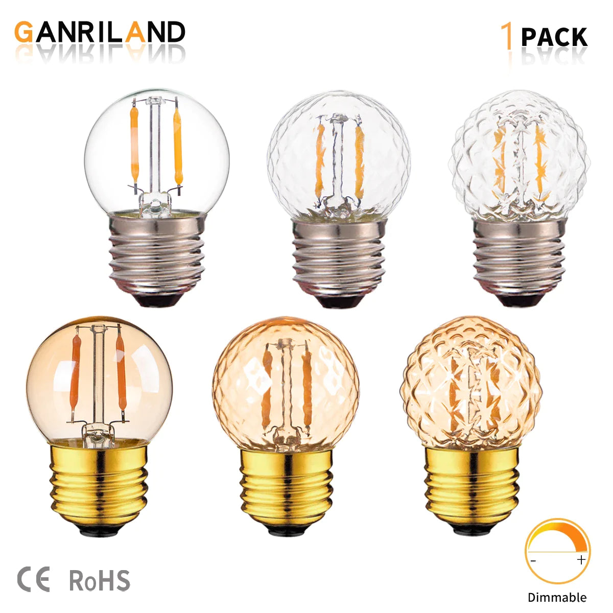 Afralia™ G40 Globe LED Filament Bulb Dimmable Vintage Warm White E27 Decorative Mini 1W