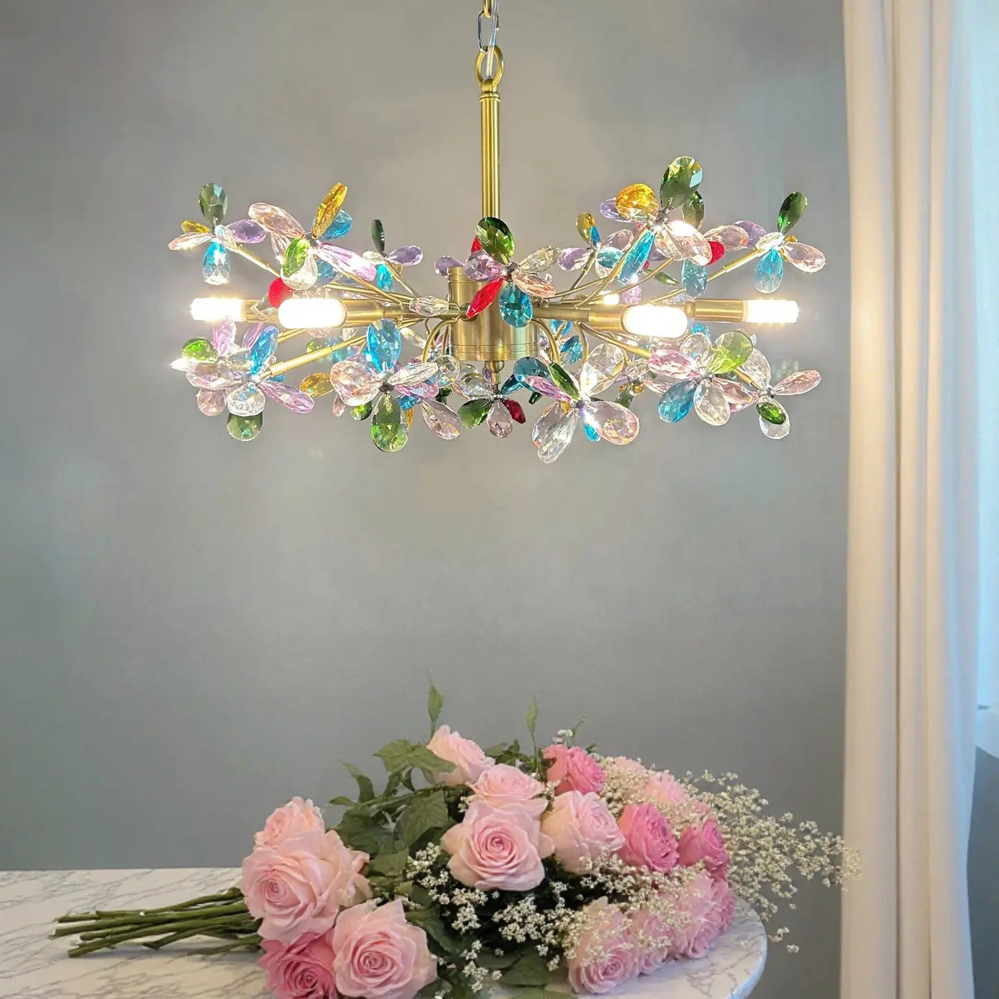 Afralia™ Crystal Flower Pendant Ceiling Light for Romantic Living Room
