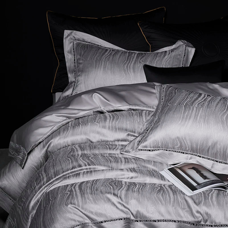 Afralia™ Luxury Brocade Jacquard Lyocell Cotton Bedding Set with Pillowcases