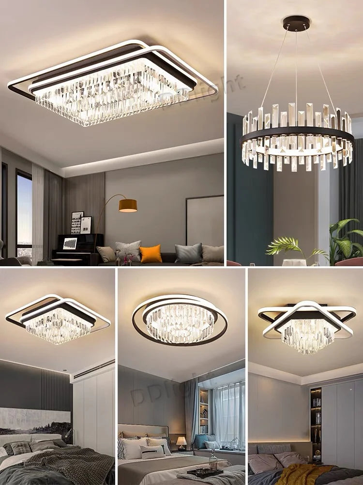 Afralia™ Crystal Industrial Pendant Chandelier Set for Modern Living Room and Bedroom Decor