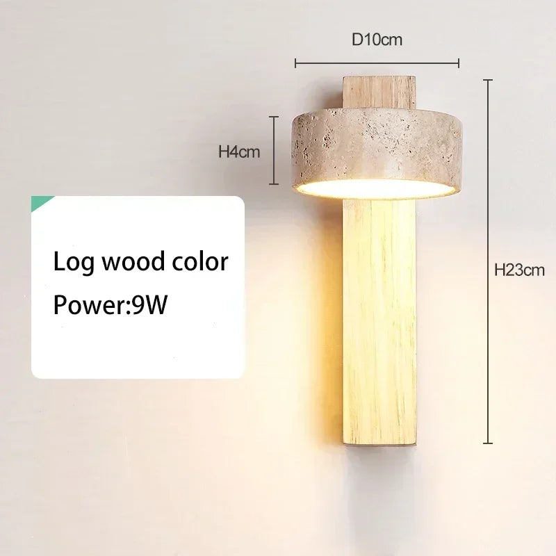 Afralia™ Travertine Wall Sconce Light Wood Rotatable for Bedroom Bedside