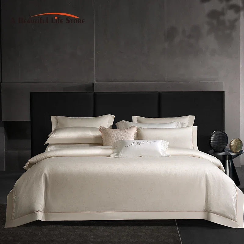 Afralia™ Luxury Satin Jacquard 1000TC Egyptian Cotton Bedding Set with Silkiness