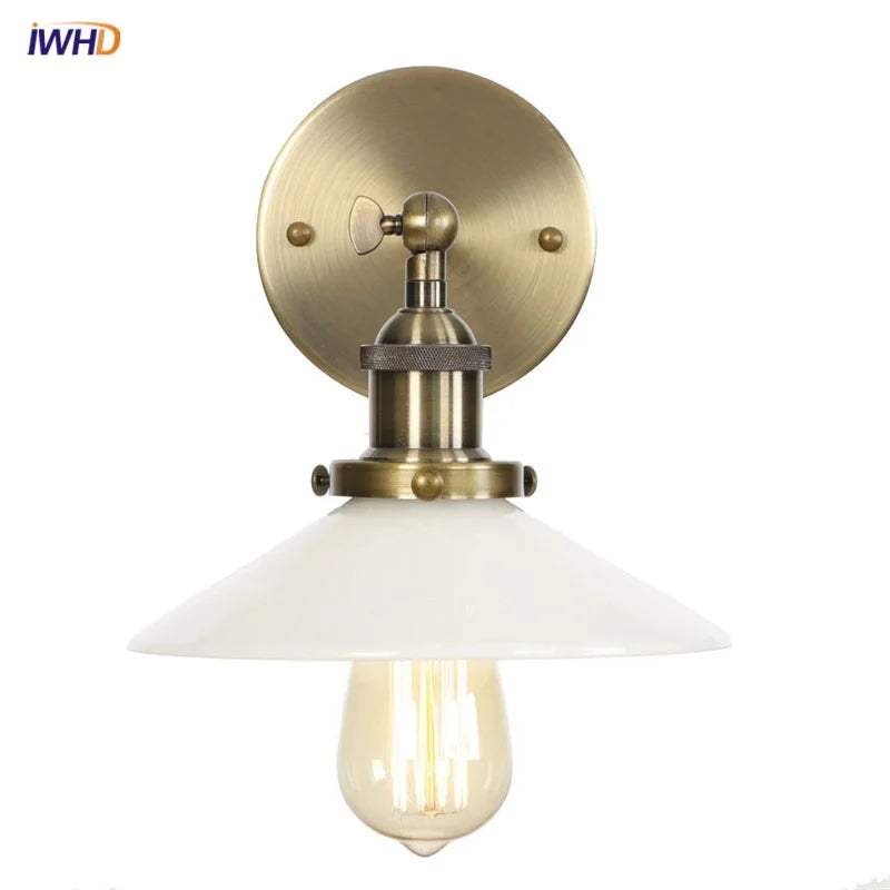 Afralia™ Retro White Glass LED Wall Light Sconce Industrial Vintage Bedroom Lamp