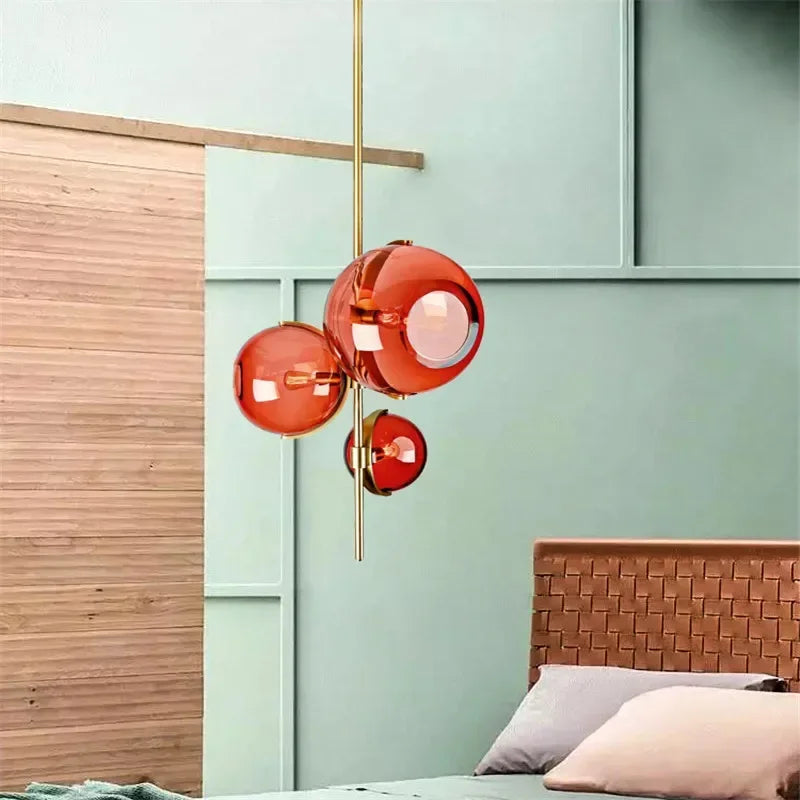 Afralia™ Red Glass Globe Chandelier: Modern Italian Design for Restaurant, Bedroom, or Cafe
