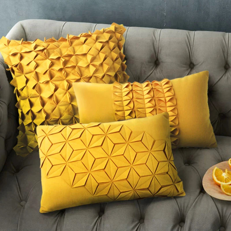 Afralia™ Geometric Pleated Car Stitching Pillow Cover in Yellow and Blue