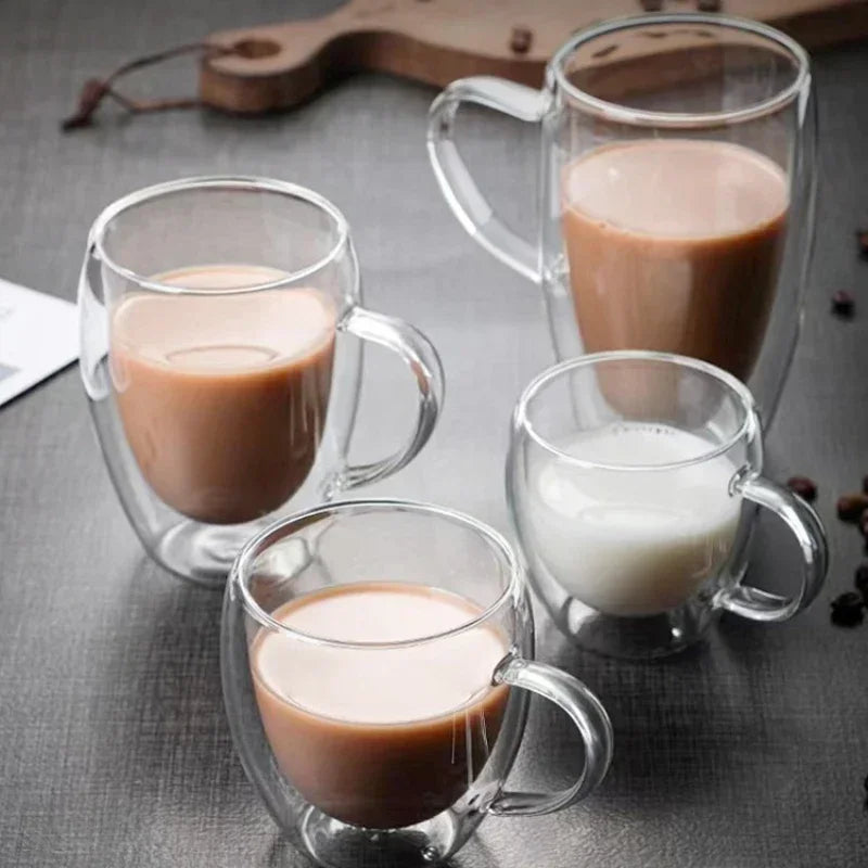 Afralia™ Double Wall High Borosilicate Glass Mug with Handle, Heat Resistant Coffee Cup