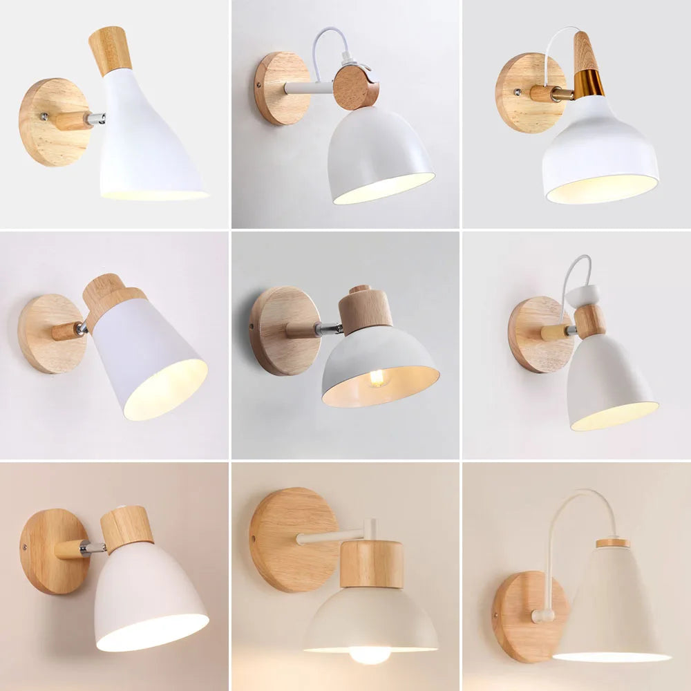 Afralia™ Wooden Wall Light Bedside Lamp Shade Modern Nordic E27 LED Sconce Living Room Lighting
