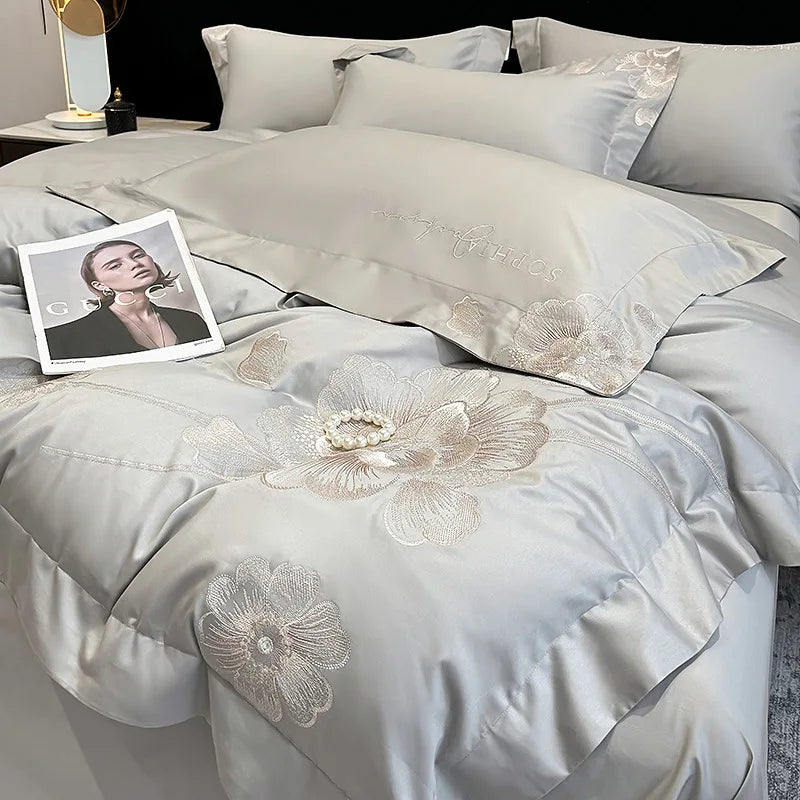 Afralia™ Luxury Cotton Twill Embroidery Duvet Cover Set for Seasons