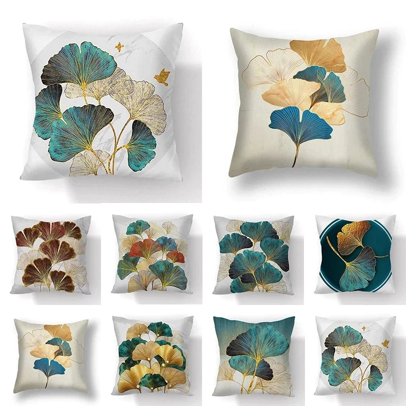 Afralia™ Ginkgo Leaves Print Sofa Pillowcase 45x45cm Modern Nordic Chair Cushion Cover