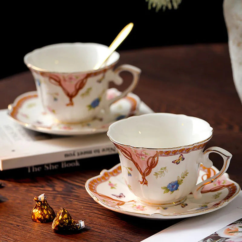 Afralia™ Wheat Lace Ceramic Cup & Saucer Set for Elegant Dining and Enjoying Beverages