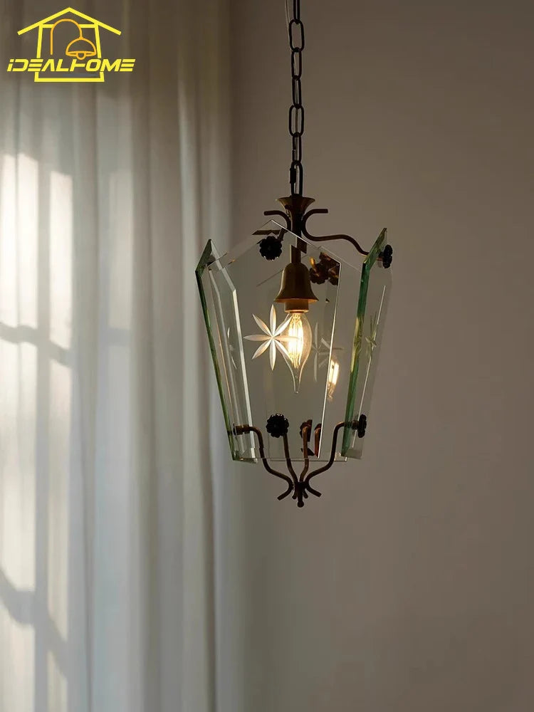 Afralia™ Vintage Glass Petal Chandelier LED Gold Lustre Hanging Lamp