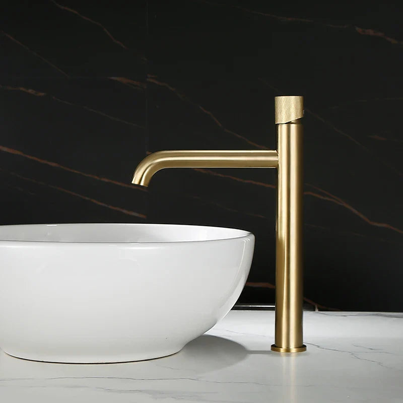 Afralia™ Brushed Gold Basin Faucet: Solid Brass Hot Water Mixer Sink Tap