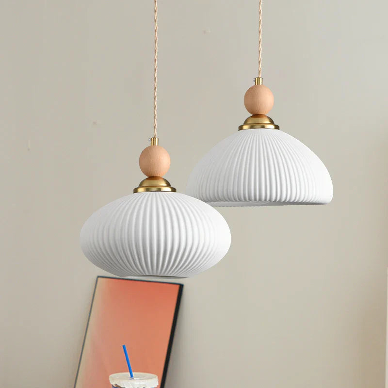 Afralia™ White Ceramic LED Pendant Lamp Copper Modern Wood Nordic Hanging Lights