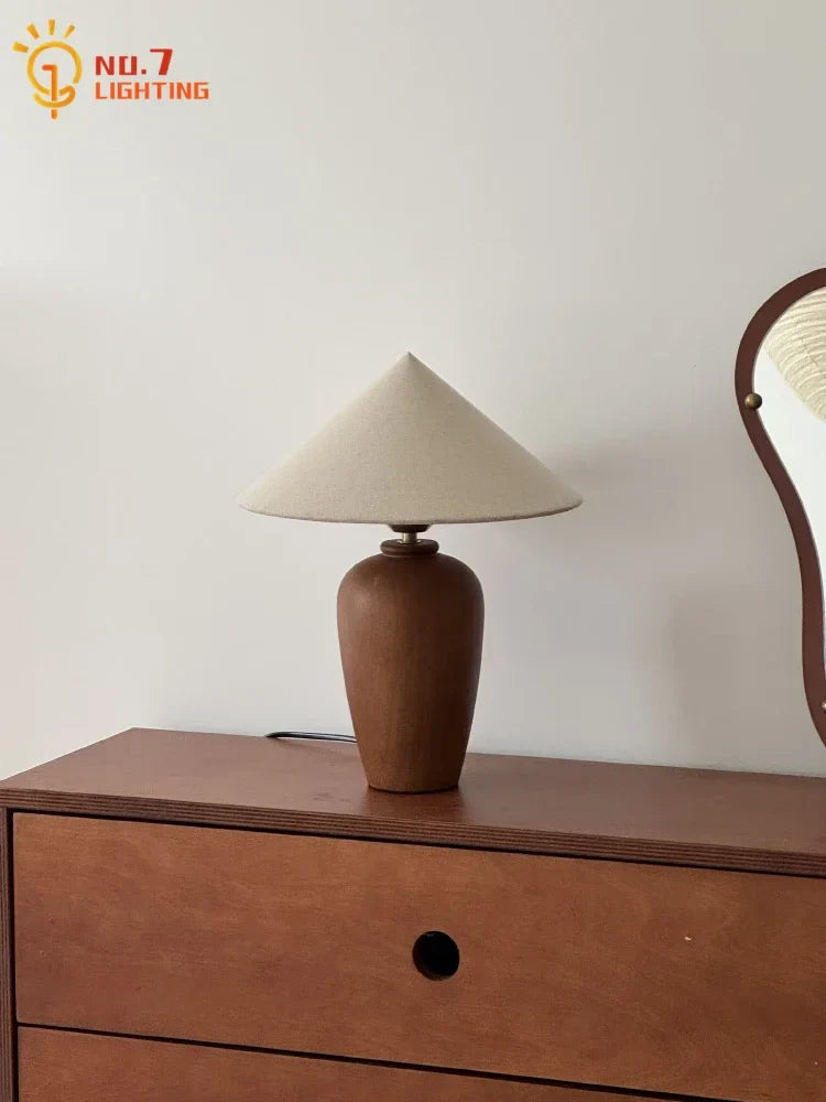 Afralia™ Walnut Linen Table Lamp LED E27 Minimalist Bedroom Bedside Designer Desk Lights