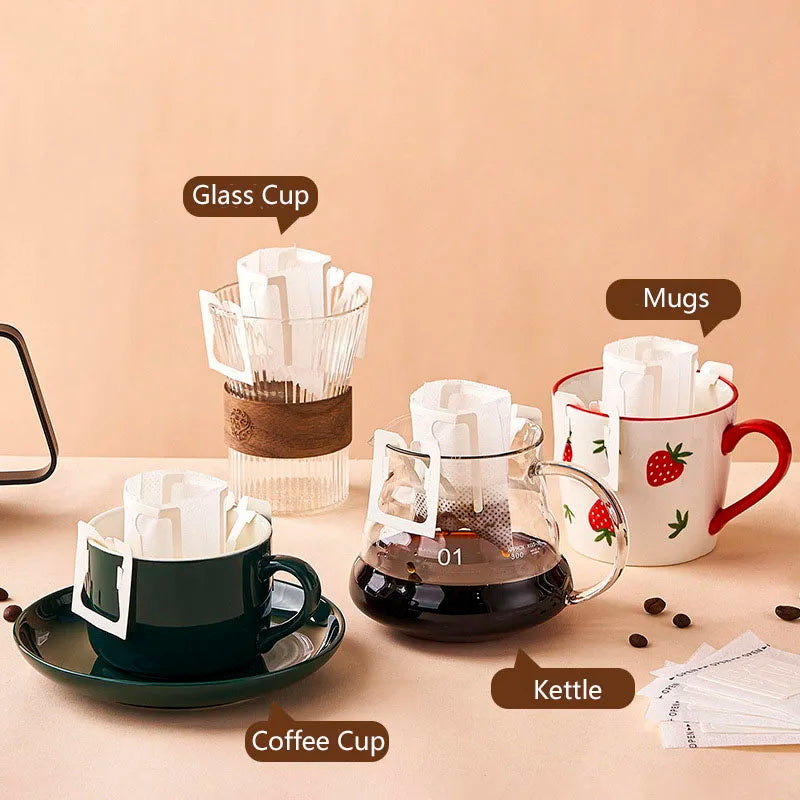 Afralia™ Disposable Coffee Filter Cup Drip Bag, Paper Hanging Ears Pour Over Brewer
