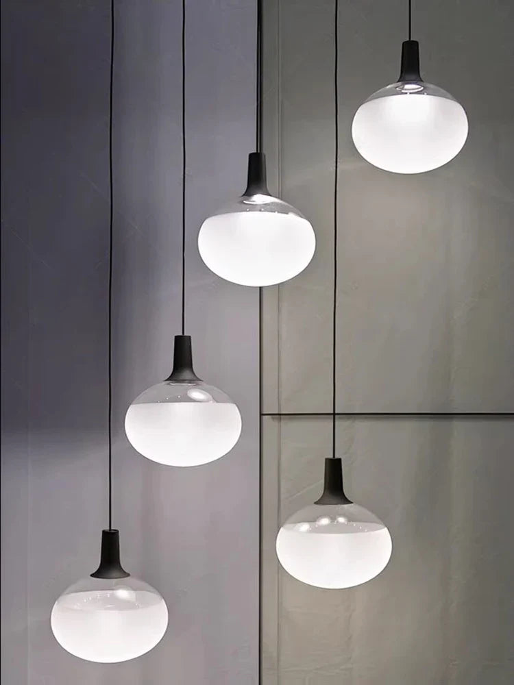 Afralia™ White Glass Chandelier Lighting Hanging Lamp for Dinning Room Staircase