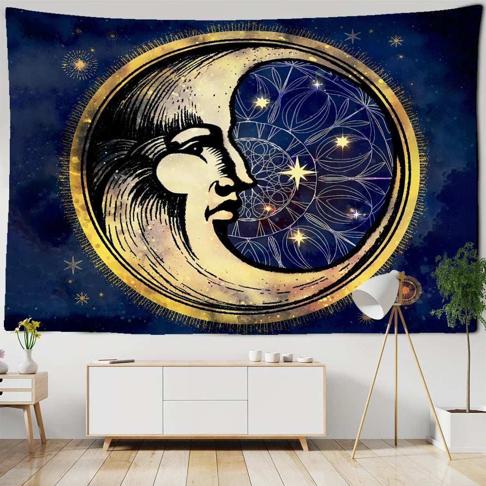 Afralia™ Moon Tree Life Tapestry: Kawaii Mandala Wall Hanging for Boho Room Decor