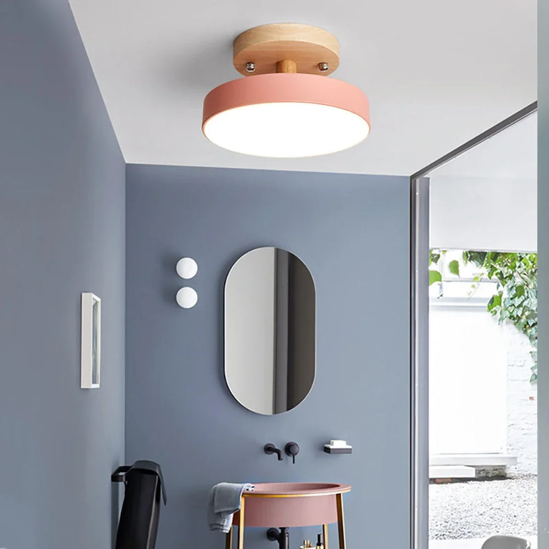 Afralia™ Nordic LED Makaron Wood Round Ceiling Lamp