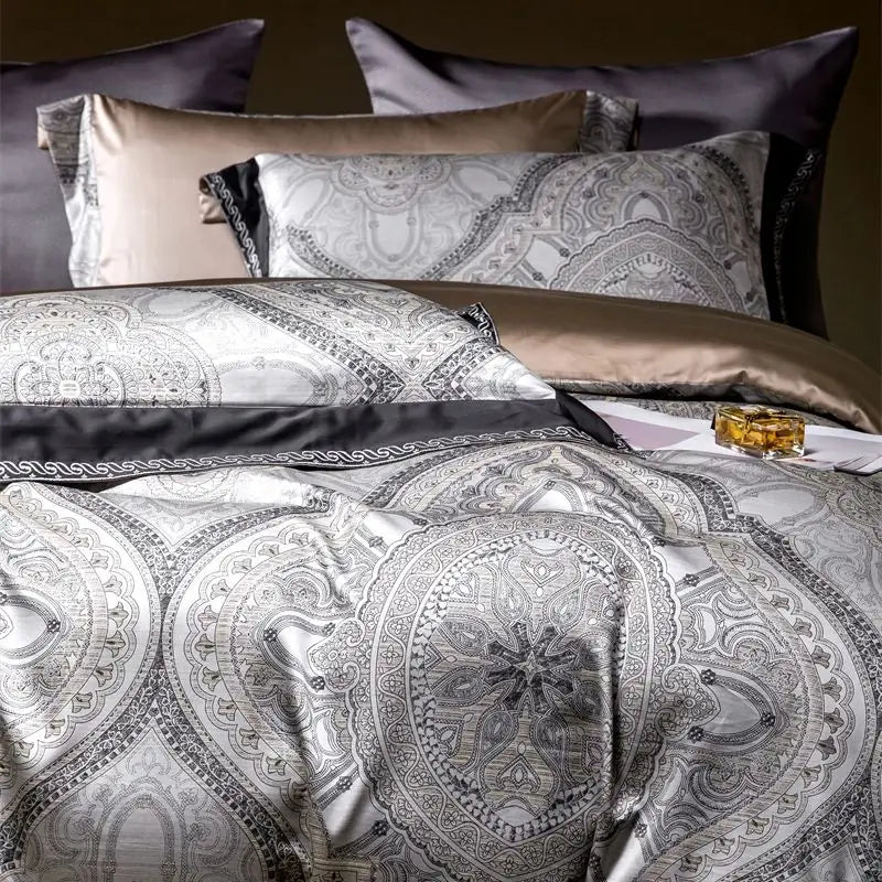 Afralia™ Vintage Luxury Jacquard Egyptian Cotton Bedding Set with Duvet, Sheet and Pillowcase