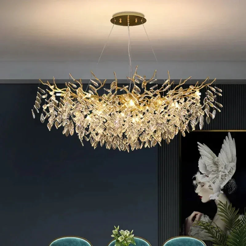 Afralia™ Golden Branch Ceiling Chandelier with LED Crystal Lights