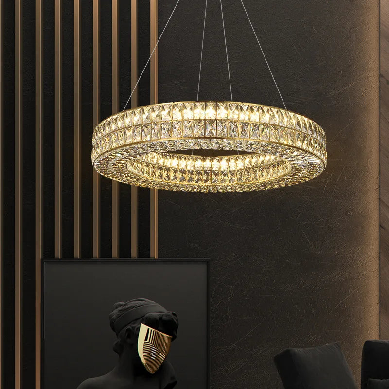 Afralia™ Crystal LED Pendant Light: Luxury Steel Hanging Lamp for Modern Foyer, Dining Room