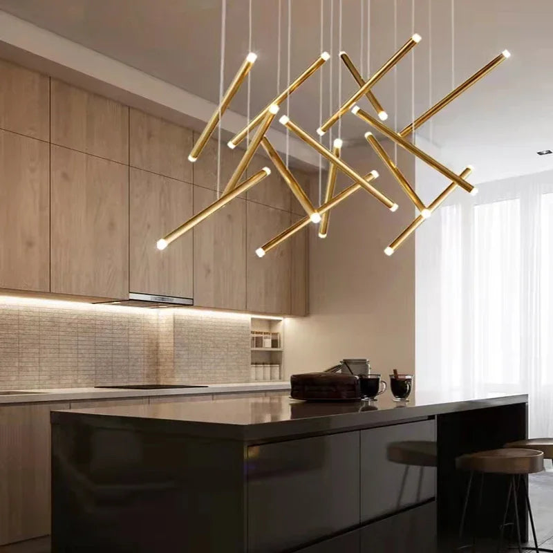 Afralia™ Tube Design LED Chandelier for Staircase Living Room, Gold/Chrome/Black Luxury Lighting