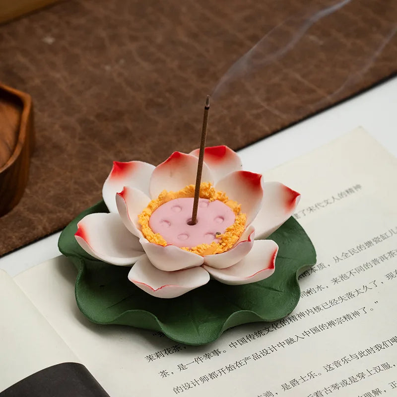Lotus Aroma Holder Censer with Water Lily Art Flower, by Afralia™