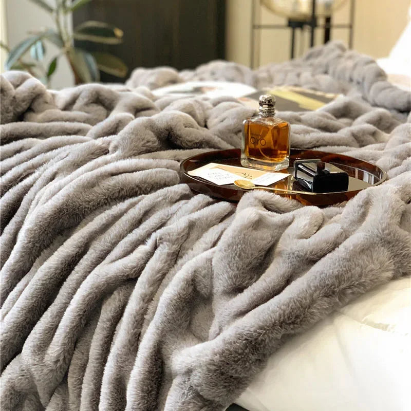 Afralia™ Faux Rabbit Fur Luxury Winter Blanket for Beds