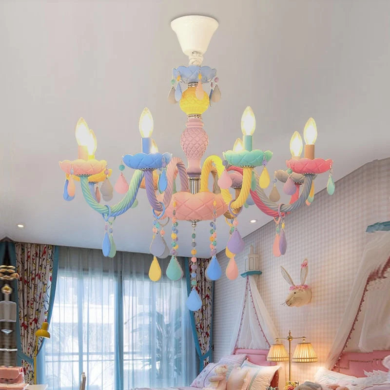 Afralia™ Kids Room LED Macaron Ceiling Chandelier for Boys Girls Bedroom Decor