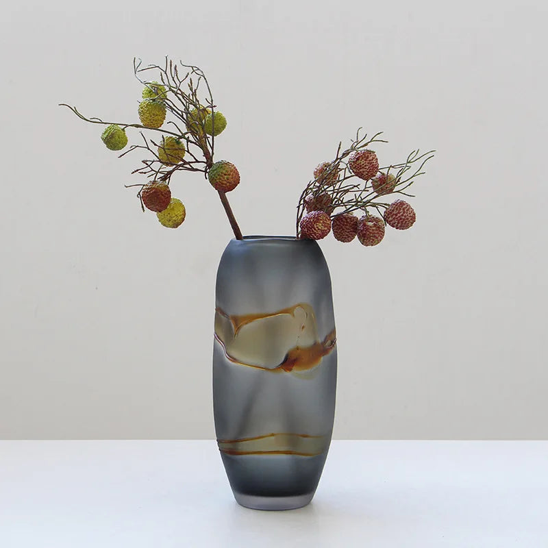 Frosted Glass Vase Color Flow Surface Hydroponics Terrarium Afralia™ Home Decor