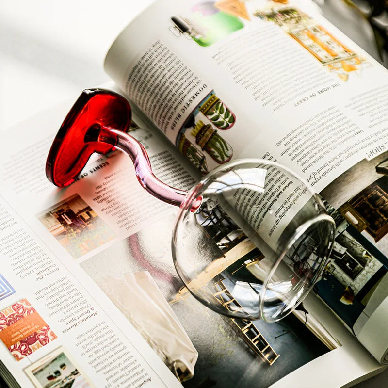 Afralia™ Red Heart Glass Goblet Mug- Heat-resistant Borosilicate Champagne Wine Cup