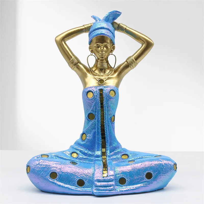 Afralia™ Golden Female Statue African Tribal Style Portrait Sculpture Home Decor