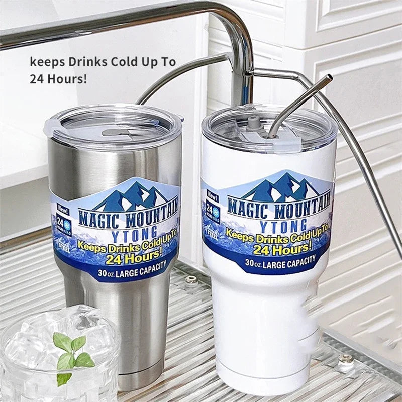 Afralia™ Freeze Thermos Bottle Straw Stainless Steel Tumbler 30oz - Ice Mountain Cup