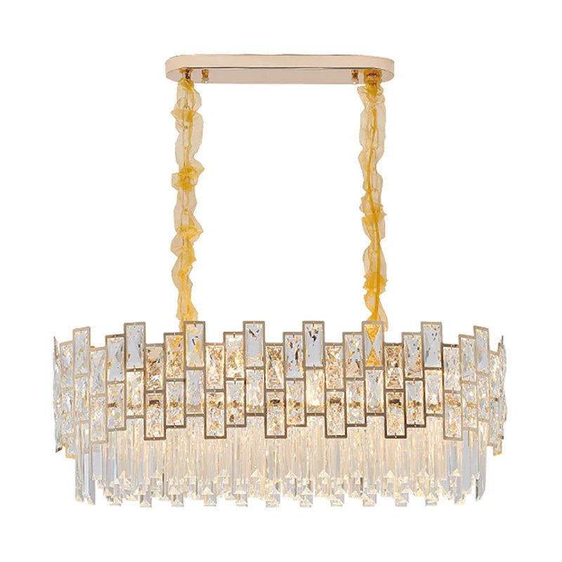 Afralia™ Gold Black Crystal LED Chandelier, Round Oval Living Room Ceiling Light